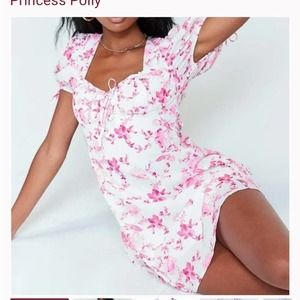 Princess Polly Womens Mina puff sleeve pink rose print mini dress